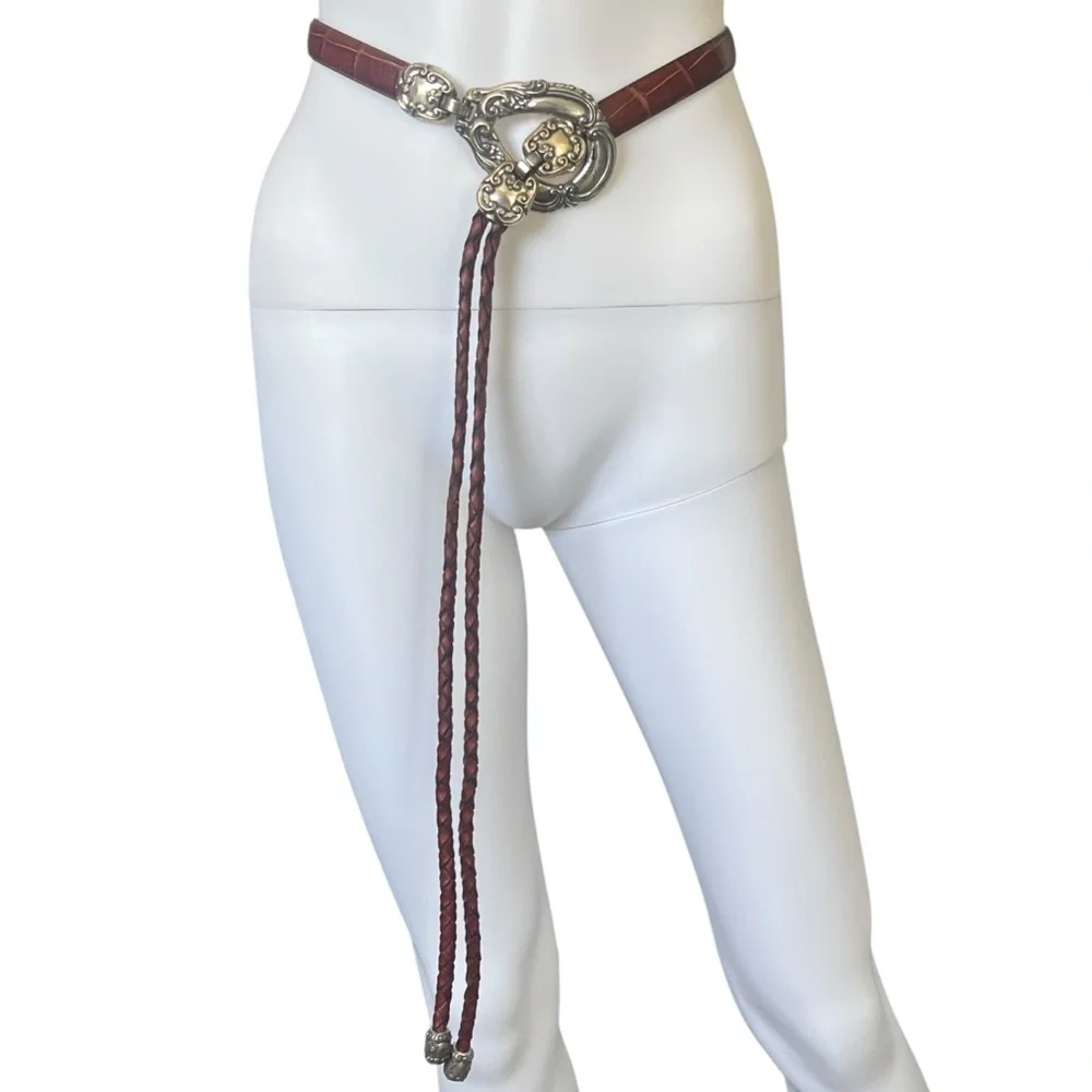 Vintage 90s Brown Double Braided Leather Belt Western Size Small / Medium